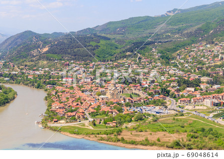 Aerial view on old town Mtskheta  69048614