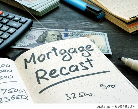 Mortgage recast reminder on the notepad. Mortgage recast reminder on the notepad. 69049337
