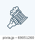 Hand with mug of beer line icon. Symbol and sign vector illustration design. Editable Stroke. Isolated on white background 69051260
