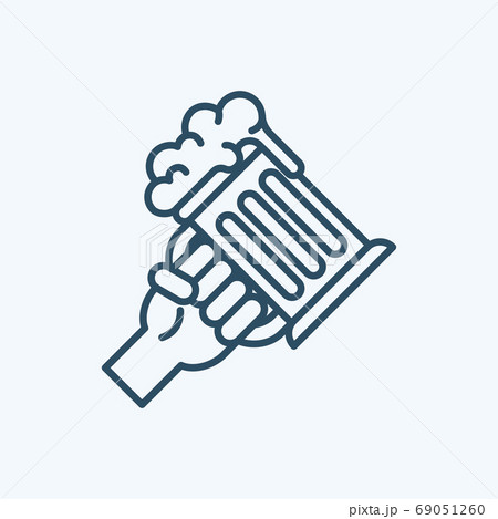 Hand with mug of beer line icon. Symbol and sign vector illustration design. Editable Stroke. Isolated on white background 69051260