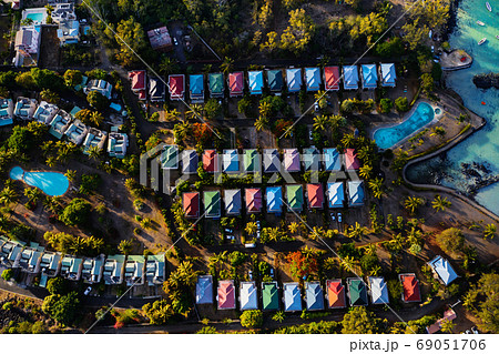 Bird's-eye view of the hotel complex. Grey part of the island of Mauritius 69051706