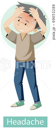 Cartoon character with headache symptoms 69053289