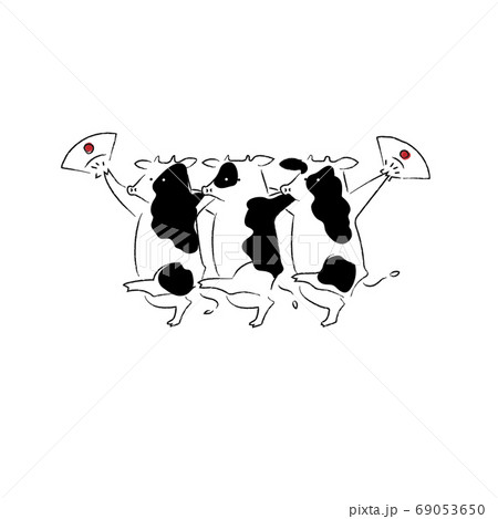 陽気に踊る三頭の牛のイラスト素材