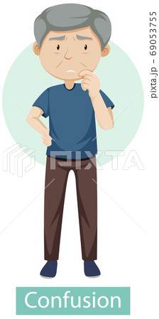 Cartoon character with confusion symptoms 69053755