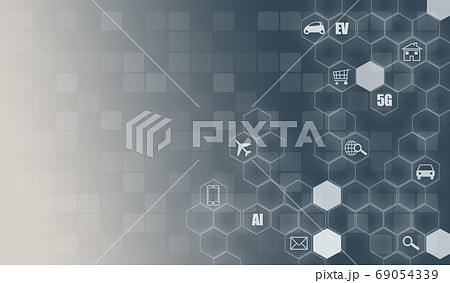 IoTデジタルイメージ グレー背景素材 IoTデジタルイメージ グレー背景素材 69054339