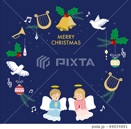 クリスマスの天使とリース素材のイラスト素材 [69054891] - PIXTA