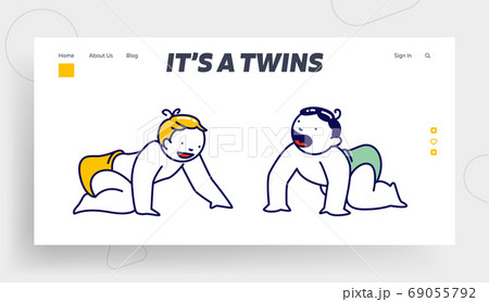 Baby Couple Boy and Girl in Diapers Crawl on Floor Landing Page Template. Cute Children Male and Female Cute Characters Baby Couple Boy and Girl in Diapers Crawl on Floor Landing Page Template. Cute Children Male and Female Cute Characters 69055792