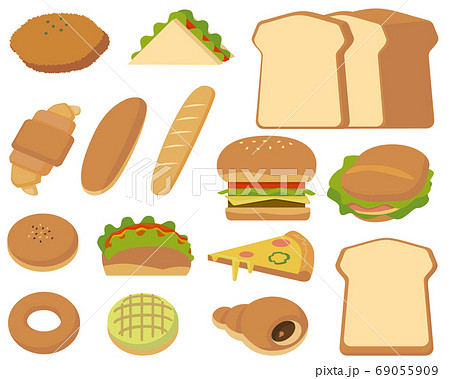 パン類のセット トーストやサンドイッチ クロワッサン メロンパンなどのイラスト素材