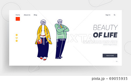 Elderly People Lifestyle, Family Sparetime Landing Page Template. Senior Couple Characters in Elegant Clothes Together 69055935