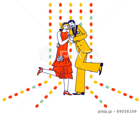 Young Couple Dancing Charleston on Retro Party. Woman and Man Dancers in Gatsby Vintage Style Clothing of 1920 Ages 69056109