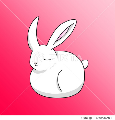 眠っている白色のウサギのイラスト素材