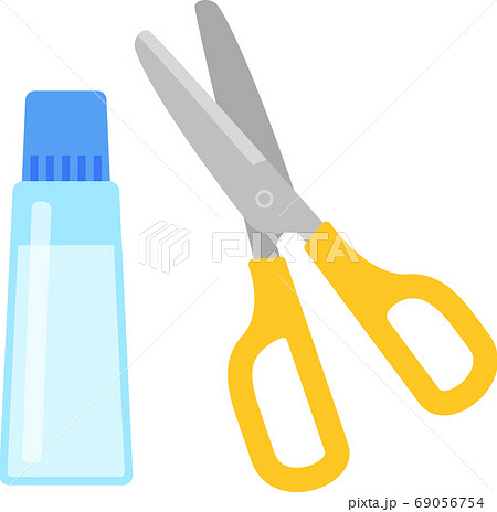 ハサミと液体の糊のイラスト素材