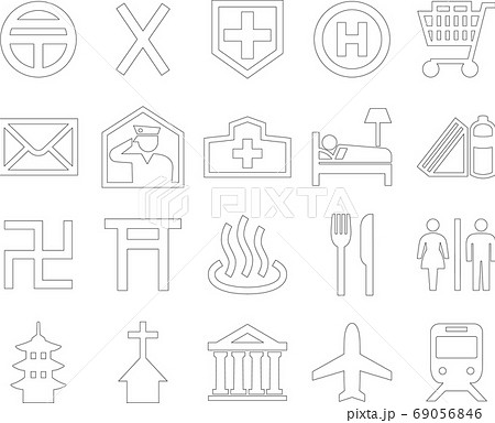 地図記号・ピクトグラムセット （線画ver.）