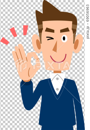 Upper body of man showing OK sign 69056963