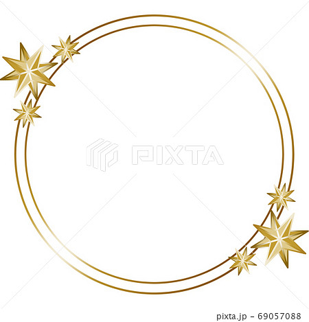 アンティークな星のシンプルフレーム 円形 ゴールドのイラスト素材