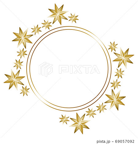 アンティークな星のシンプルフレーム 円形2 ゴールドのイラスト素材