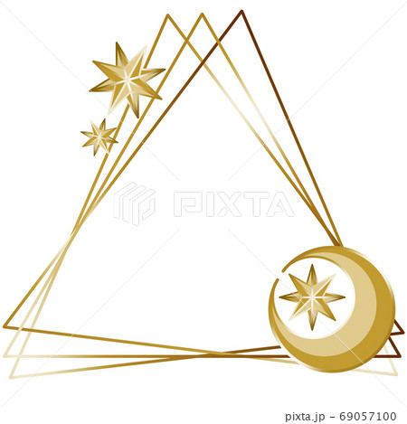 アンティークな月と星のシンプルフレーム 三角形 ゴールドのイラスト素材