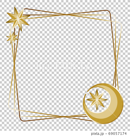 アンティークな月と星のシンプルフレーム 四角形 ゴールドのイラスト素材