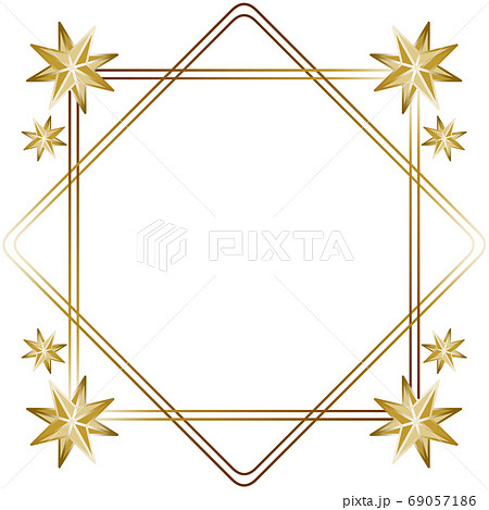 アンティークな星のシンプルフレーム 四角形 ゴールドのイラスト素材