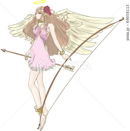 弓と矢を持つ可愛い翼の生えた天使のイラストのイラスト素材