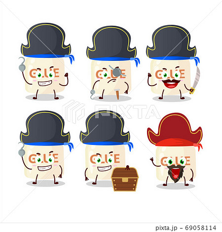 Cartoon character of glue with various pirates emoticons 69058114