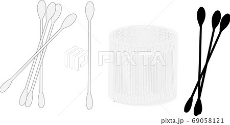 白い綿棒と黒い綿棒と綿棒のケースのイラスト 白い綿棒と黒い綿棒と綿棒のケースのイラスト 69058121
