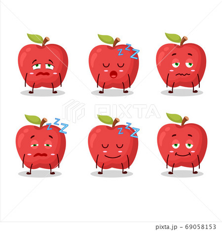 Cartoon character of apple with sleepy expression Cartoon character of apple with sleepy expression 69058153