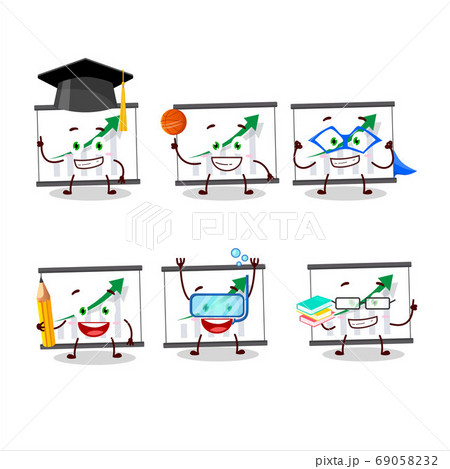School student of chart going up cartoon character with various expressions 69058232