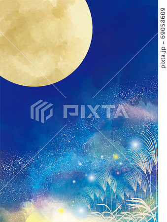 水彩風の十五夜の背景素材 水彩風の十五夜の背景素材 69058609