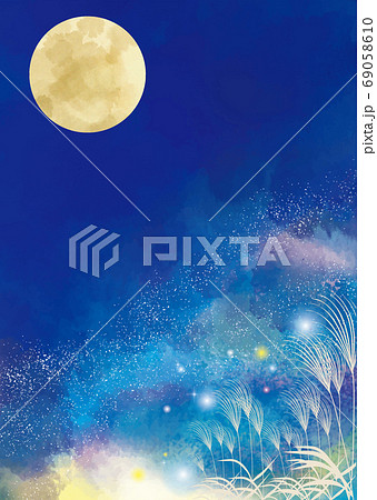 水彩風の十五夜の背景素材 69058610
