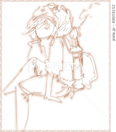 手描きイラスト スチームパンクな女の子 フレーム有のイラスト素材