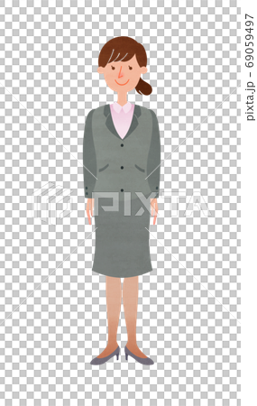 站立與微笑的衣服的一個少婦 站立與微笑的衣服的一個少婦 69059497