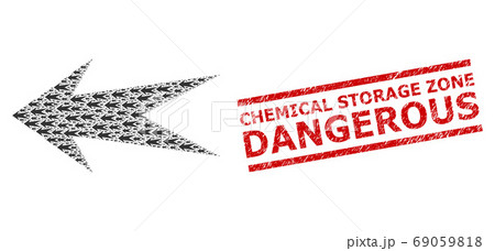 Arrow Left Fractal Collage of Arrow Left Items and Grunge Chemical Storage Zone Dangerous Seal Stamp Arrow Left Fractal Collage of Arrow Left Items and Grunge Chemical Storage Zone Dangerous Seal Stamp 69059818