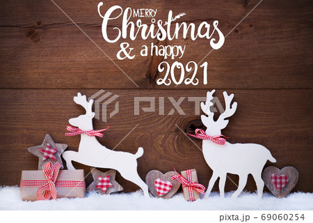 Gift, Deer, Heart, Snow, Merry Christmas And Happy 69060254