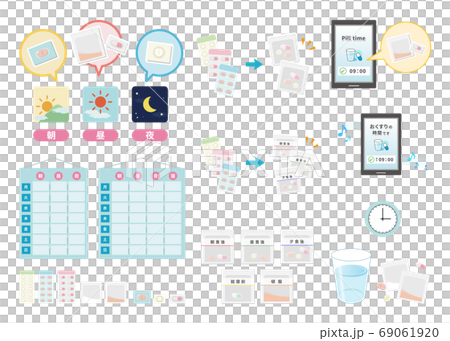 Image illustration set about taking medicine and preventing forgetting to take 69061920