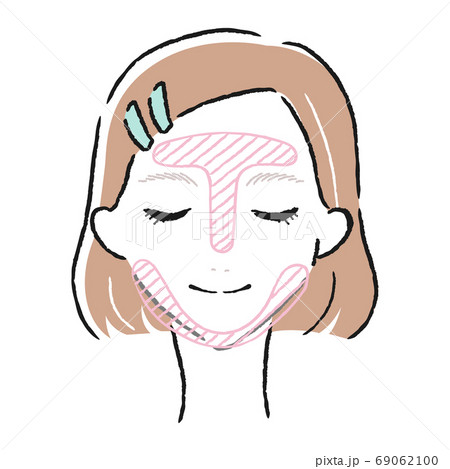 若い女性のイラスト 肌トラブルが起きやすいおでこのtゾーンとあごのuゾーン のイラスト素材