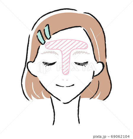 若い女性のイラスト 肌トラブルが起きやすいおでこのtゾーン のイラスト素材