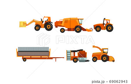 Agricultural Machinery Set, Industrial Farm Vehicles for Land Agricultural Processing Flat Style Vector Illustration Agricultural Machinery Set, Industrial Farm Vehicles for Land Agricultural Processing Flat Style Vector Illustration 69062943