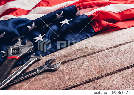 USA Labor day concept, Top view flat lay of different kinds wren 69063525