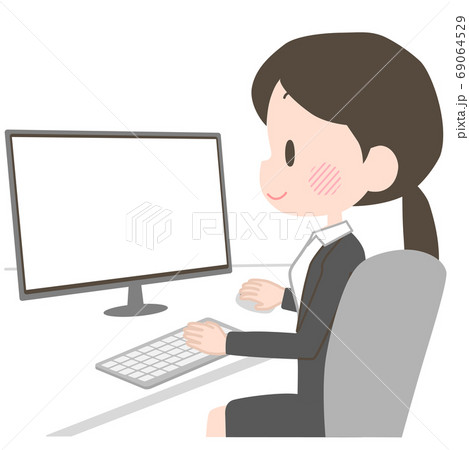 Pcを操作するスーツの女性のイラストのイラスト素材