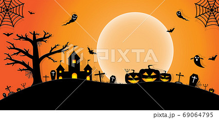 Halloween Night Concept Vector.paper art style. Halloween Night Concept Vector.paper art style. 69064795