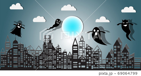 Halloween Night Concept Vector.paper art style. Halloween Night Concept Vector.paper art style. 69064799