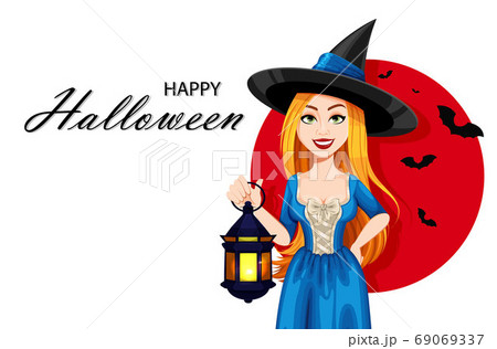 Happy Halloween. Beautiful witch cartoon character - Stock Illustration  [69069337] - PIXTA