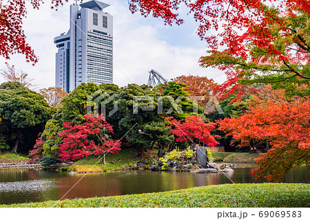 東京都 小石川後楽園 紅葉の写真素材