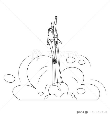 Man Businessman Fly With Jet Pack Booster Vector 69069706