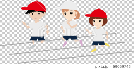 運動会のかけっこをする男の子と女の子のイラストのイラスト素材