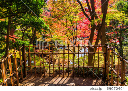 東京都 小石川後楽園 紅葉の写真素材