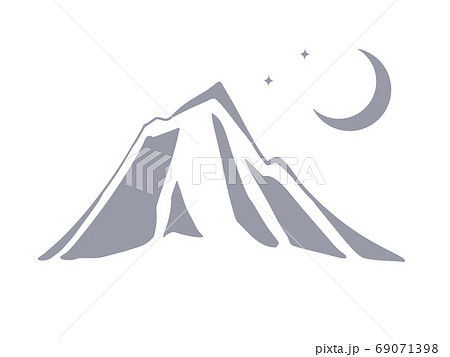 シルエットデザイン風 険しい山と夜空 白背景 のイラスト素材
