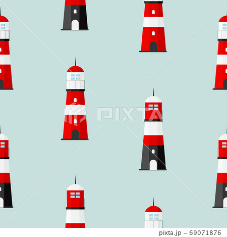 Searchlight Lighthouse towers for marine navigation of ship seamless pattern background. Vector Illustration 69071876