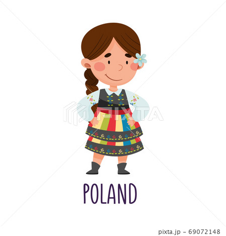 Cute Girl Wearing National Costume of Poland Vector Illustration Cute Girl Wearing National Costume of Poland Vector Illustration 69072148